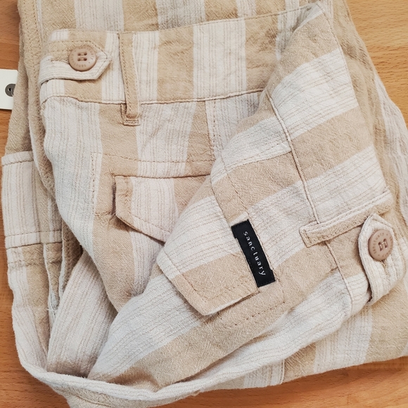 NWT Anthropologie x Sanctuary Striped Linen Terrain Cropped Utility Pants, Sz 28 - Picture 5 of 9